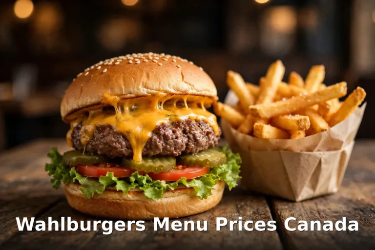 Wahlburgers menu prices Canada 2026: cheeseburger with melted cheese and crispy fries