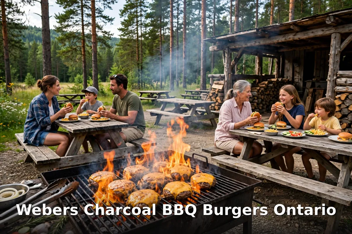 Charcoal-grilled burgers on a barbecue grill, webers charcoal burgers menu