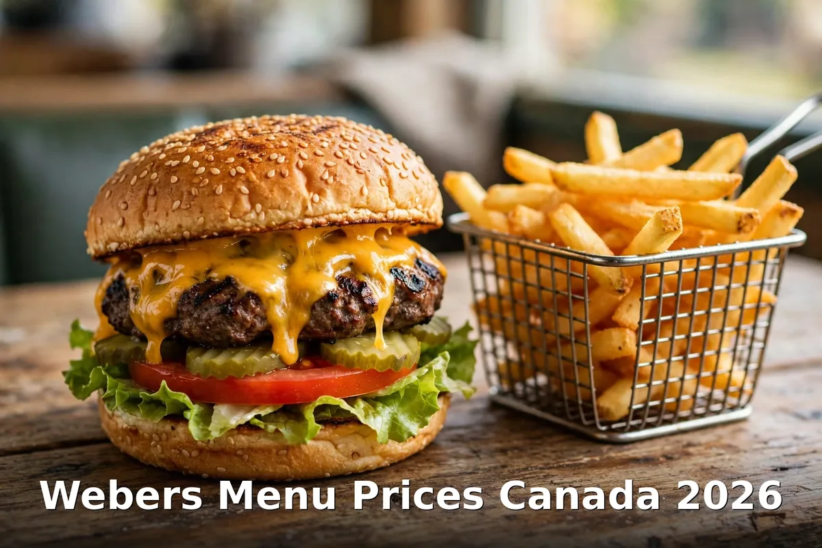 Webers menu prices Canada 2026: charcoal-grilled burgers and milkshakes, Orillia Ontario