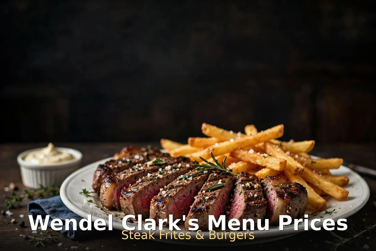 Sliced steak frites with crispy fries at Wendel Clark's, wendel clarks steak frites menu prices
