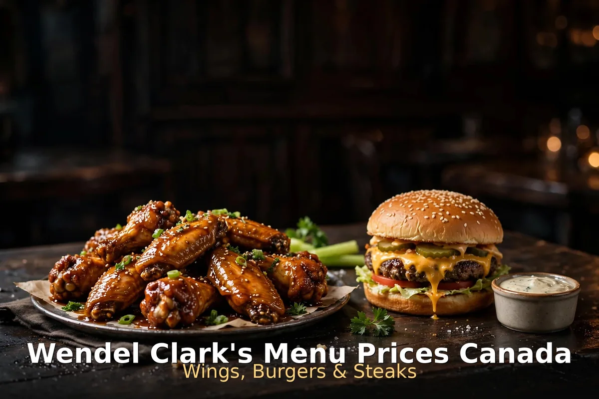 Wings platter and cheeseburger at Wendel Clark's sports bar, wendel clarks menu prices canada 2026