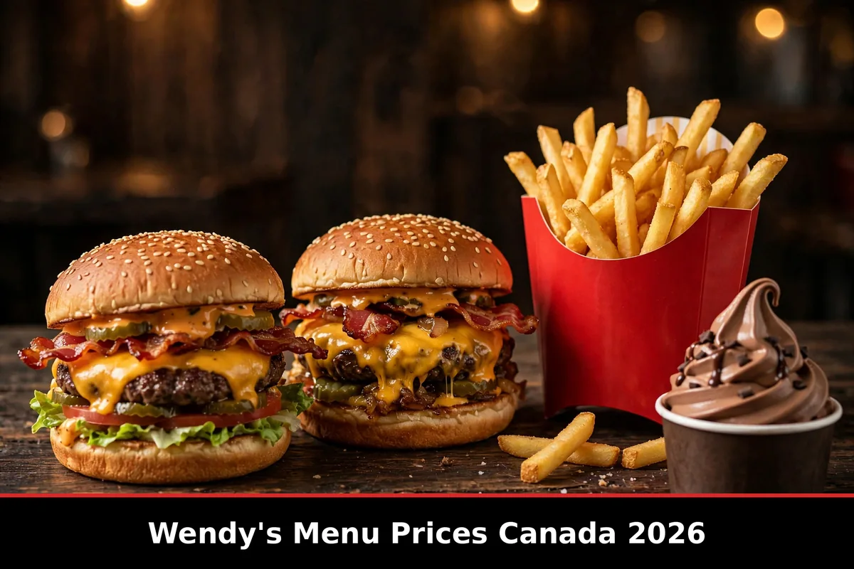 Wendy's menu prices Canada 2026 - Dave's burgers, Baconator and Frosty spread