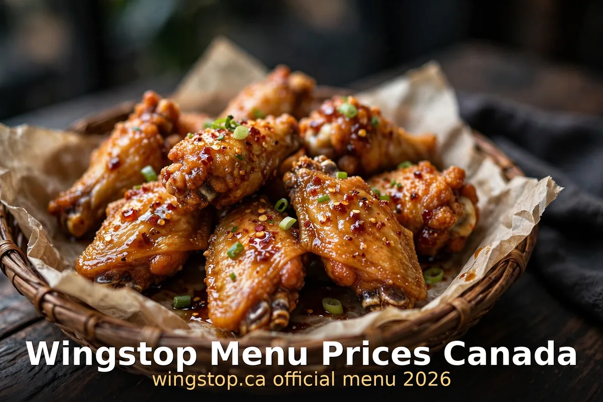 Basket of glazed chicken wings with the Wingstop Menu Prices Canada 2026 text, wingstop menu prices canada