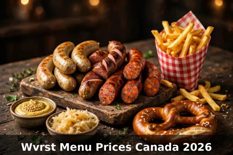 Grilled German sausages with duck fat fries, Bavarian pretzel, mustard and sauerkraut, wvrst menu prices canada