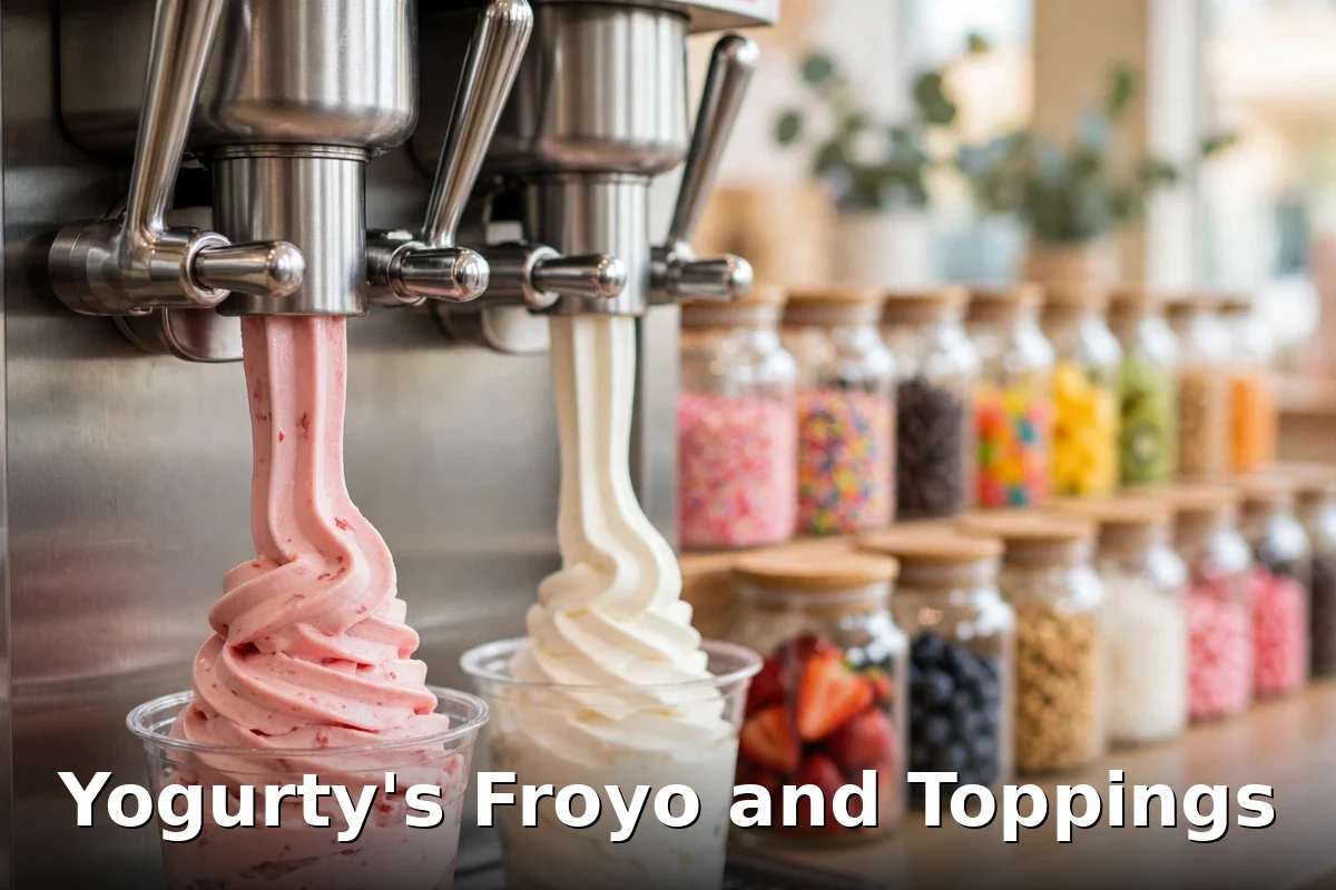 Self-serve frozen yogurt cup with fruit toppings, yogurtys frozen yogurt prices canada