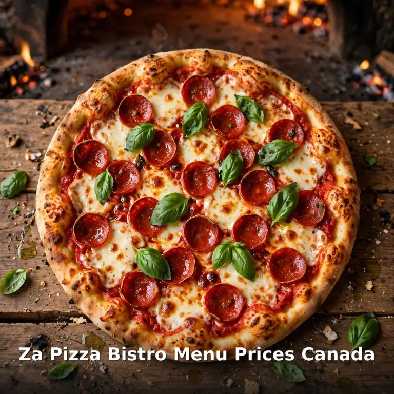 AI-generated pepperoni pizza in a wood-fired oven, za pizza bistro menu prices canada 2026