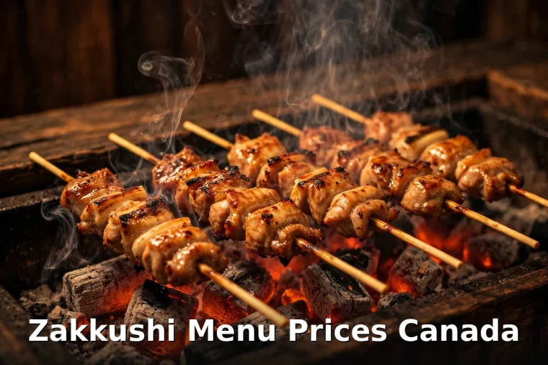 Zakkushi menu prices Canada 2026: yakitori chicken skewers grilling over binchotan charcoal at the Toronto izakaya, Zakkushi Menu Prices Canada